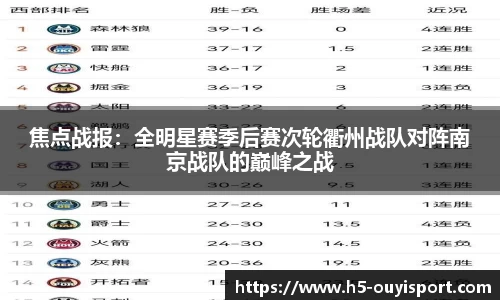 焦点战报：全明星赛季后赛次轮衢州战队对阵南京战队的巅峰之战